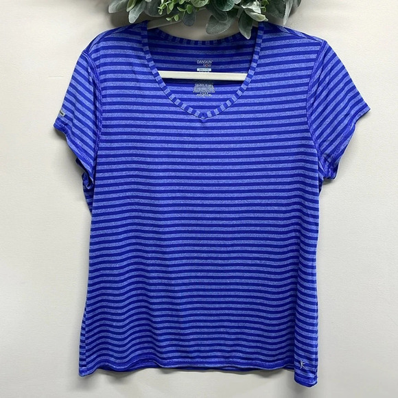 Danskin Now Semi Fitted Short Sleeve Striped Dri More Athletic Shirt XL (16-18) - Picture 1 of 9